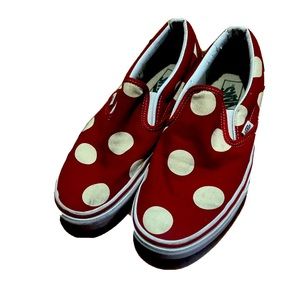 Vans Red White Polka Dot Slip Ons. Unisex U.S. Size 7.5 Men / 9.0 Women